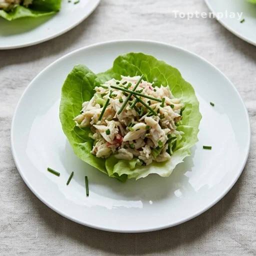 Crab salad served in lettuce cups as a gluten-free low-carb appetizer