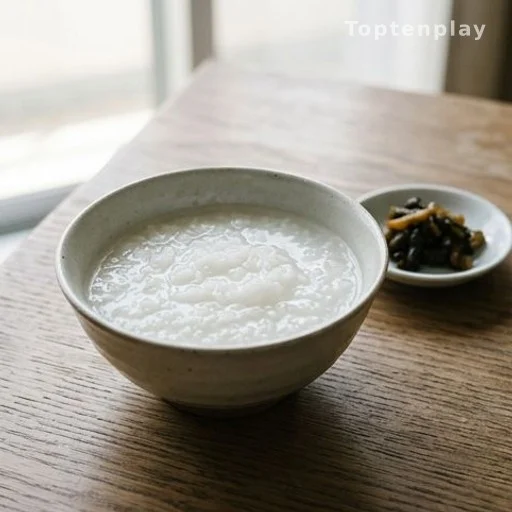 Bowl of porridge with pickled vegetables, a high-sodium breakfast linked to kidney disease