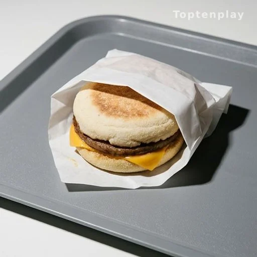Processed fast food breakfast sandwich, high in phosphate additives and trans fats