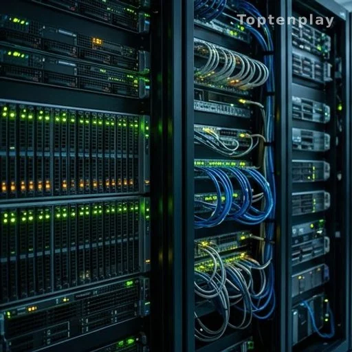 Bank server room infrastructure illustrating cybersecurity risks from AI systems