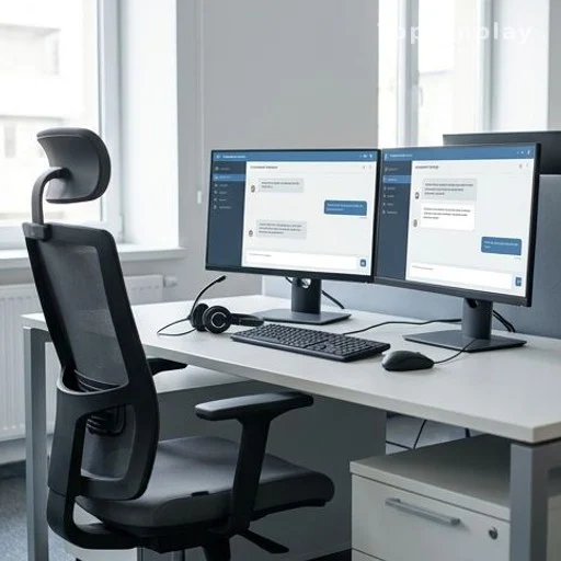 AI-powered bank customer service workstation with chat interface and headset