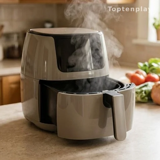 Air fryer cooling down on kitchen counter after cooking