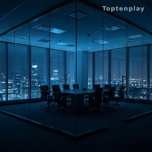 Empty tech billionaire boardroom at night with city lights, The Beauty FX series