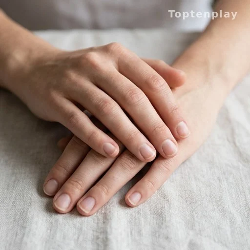 Hands with unpolished nails showing visible texture, illustrating nail health assessment