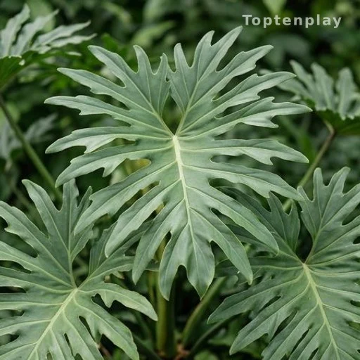 Large castor plant leaves with prominent veins in natural light