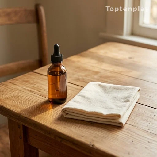 Amber bottle of cold-pressed castor oil with a cloth compress for anti-inflammatory treatment