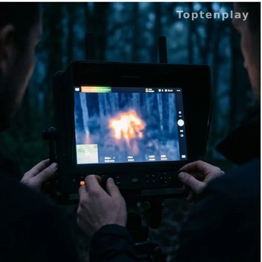 Thermal drone screen detecting heat signature during a missing child search and rescue