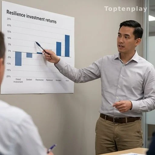 Researcher presenting adaptation investment returns data in a conference room