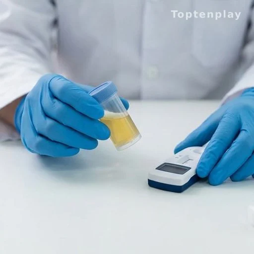 Lab technician handling urine sample vial for early kidney disease screening test