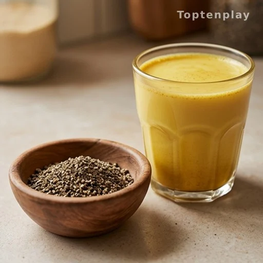 Ground black pepper and golden turmeric drink illustrating curcumin absorption and natural pain relief