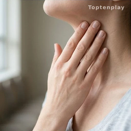 Person touching the side of their neck to check for a lump