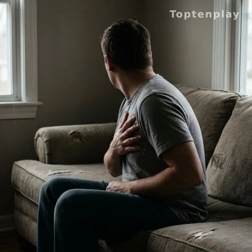 Person holding chest in discomfort, a common heart attack warning sign