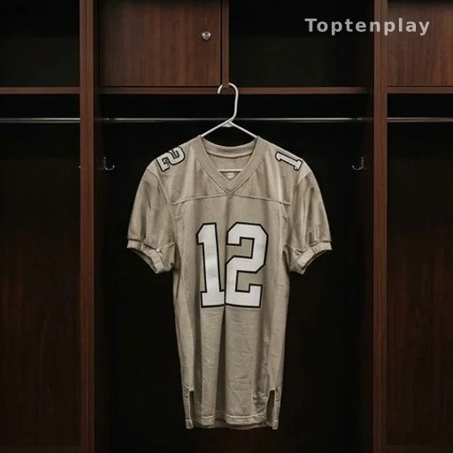 NFL player jersey hanging in locker room as tribute to a football legacy