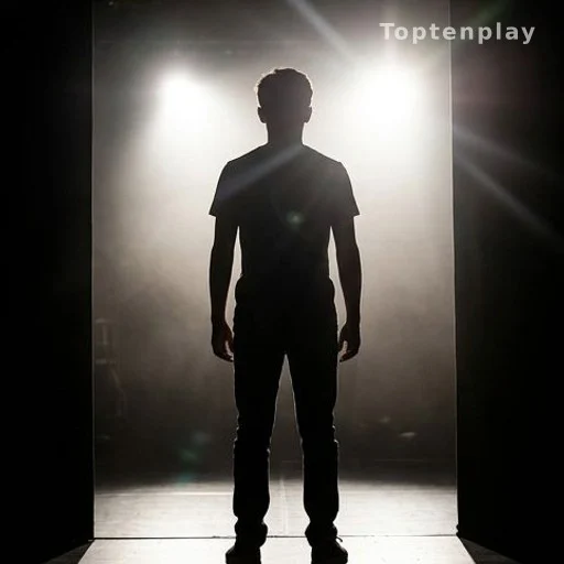 Young actor silhouette backstage, illustrating Milo Gibson's emerging Hollywood career