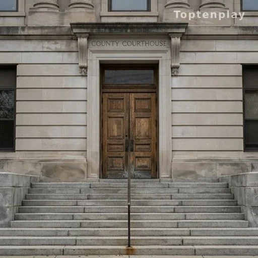 County courthouse facade where criminal charges and custody hearing will take place