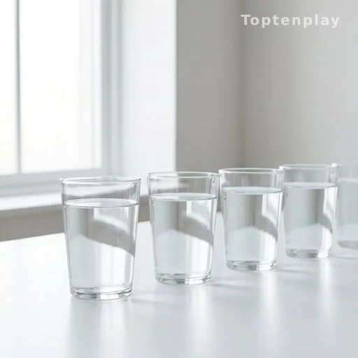 Multiple glasses of water lined up, Japanese water therapy morning practice