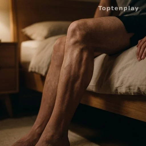 Person gripping calf muscle during a nighttime leg cramp