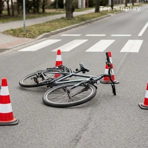 Bicycle on road after accident involving senior driver and children