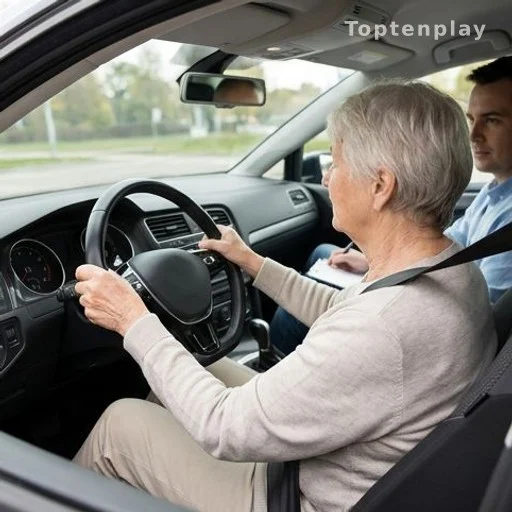 Senior driver during voluntary refresher course road safety assessment