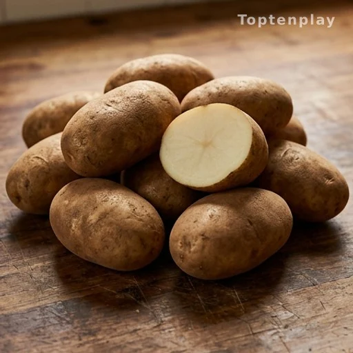 Whole and sliced russet potatoes rich in potassium for healthy blood flow