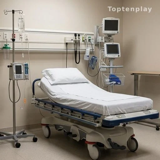 Hospital emergency room with IV drip stand and monitoring equipment