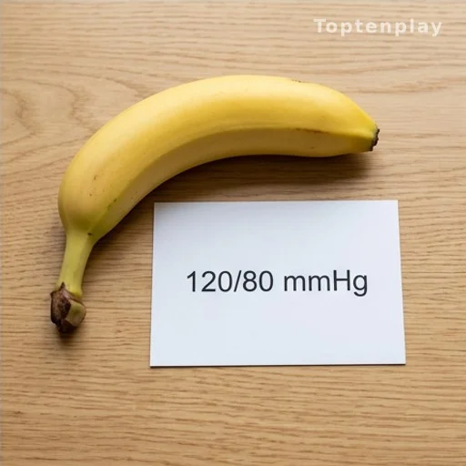 Ripe banana beside a blood pressure monitor card, heart health concept