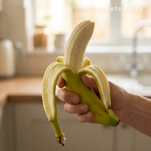 Hand peeling a banana, dietary fiber and digestion health concept
