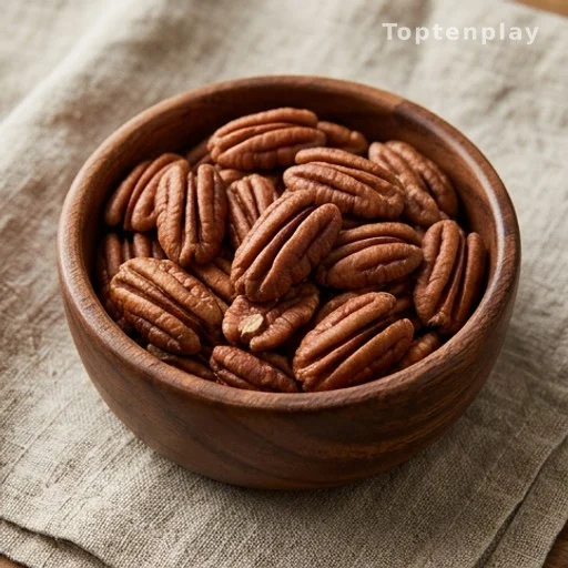 Raw pecan halves in a bowl, heart-healthy monounsaturated fat source
