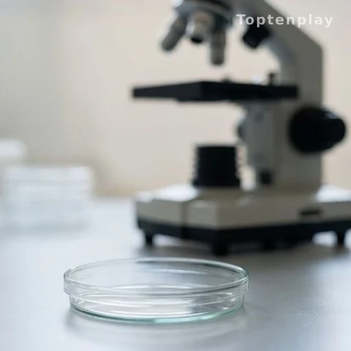 Laboratory petri dish and microscope used to study food-borne parasites