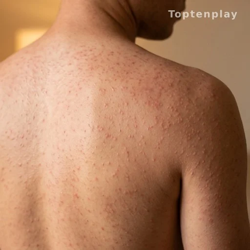 Heat rash red bumps on torso skin requiring dermatology assessment
