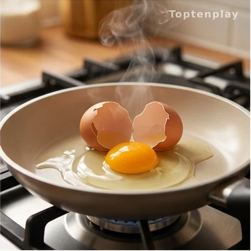 Egg cooking in a pan, illustrating daily egg consumption and brain health nutrition