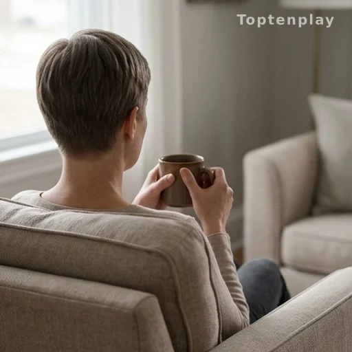 Person sitting calmly at home, managing stress for cardiovascular health