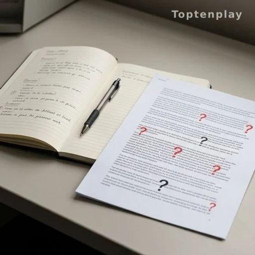 Bureau de journaliste avec document annoté de points d'interrogation