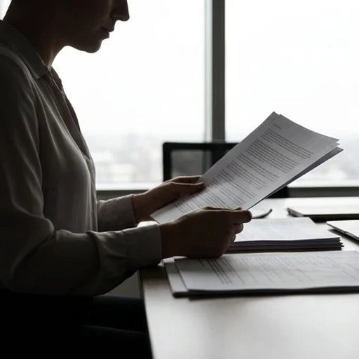 Silhouette d'un rédacteur vérifiant des documents à son bureau