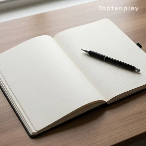 Empty notebook and pen on a desk representing lack of source material