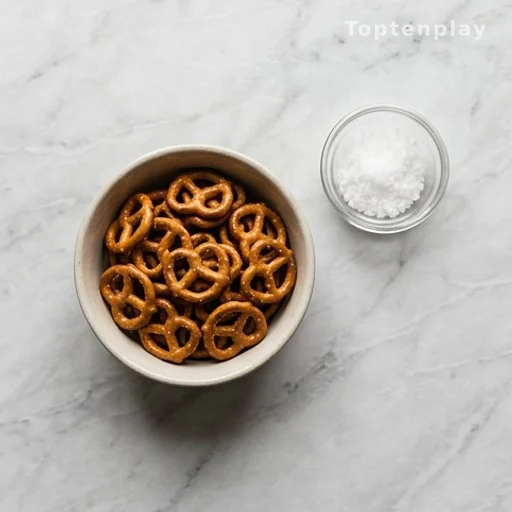 Unsalted pretzels and flaky sea salt for controlled sodium in a healthy dessert recipe