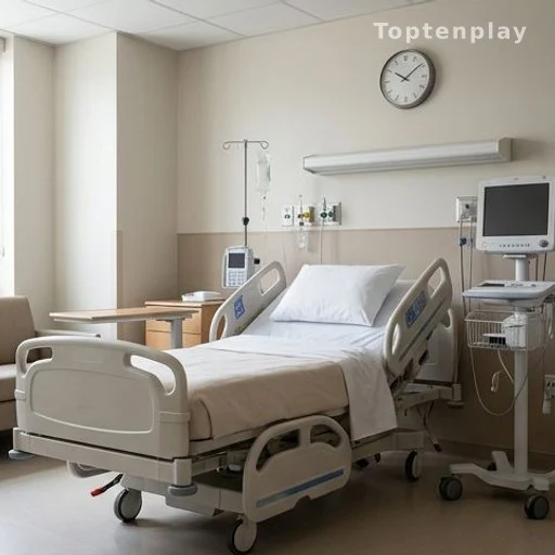 Tidy hospital maternity room with wall clock and medical equipment