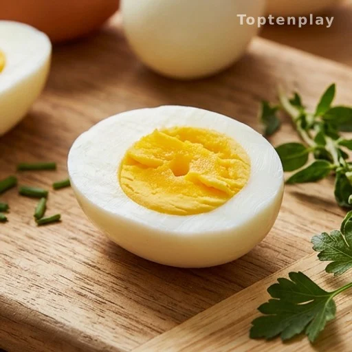 Halved hard-boiled egg with bright golden yolk showing choline-rich nutrition
