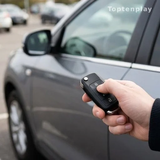 Driver locking car with key fob as part of everyday vehicle security habits