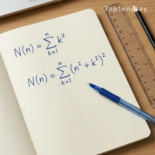 Mathematical formula written in notebook for solving grid square counting puzzle