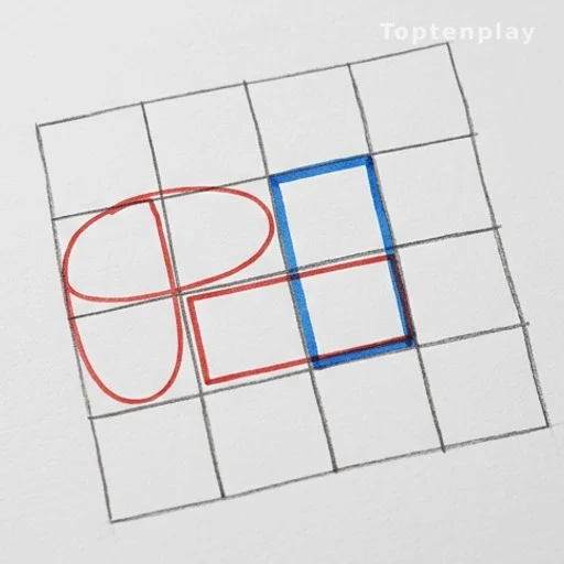 Grid on paper with squares and rectangles marked in different colors to show counting errors