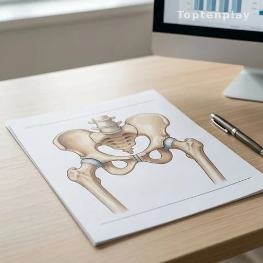 Medical anatomy diagram of pelvis and femur bone structure