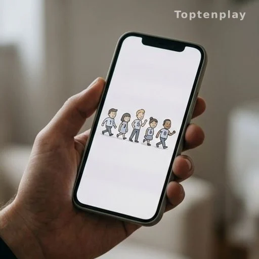 Hand holding a smartphone displaying a numbered cartoon quiz image