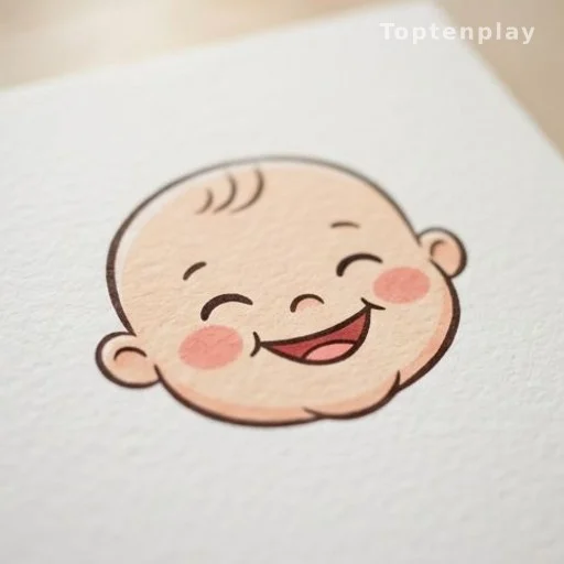 Close-up of a smiling cartoon baby illustration on paper