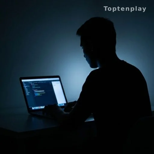 Silhouette of a person viewing a glowing screen in a dark room
