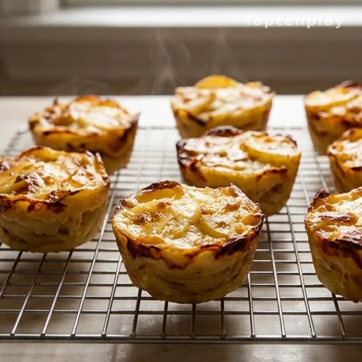 Golden baked individual potato gratin cups fresh from oven, budget comfort food recipe