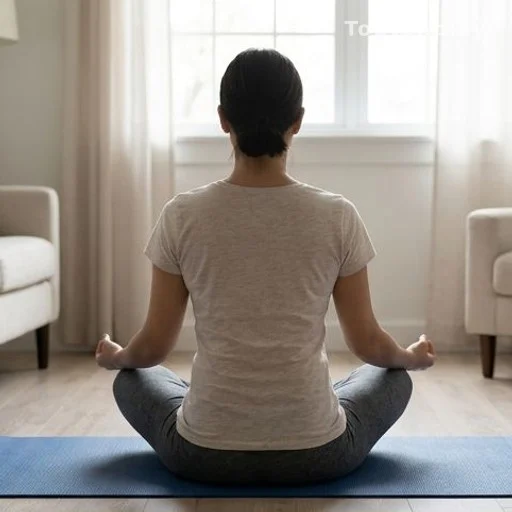 Person meditating to reduce stress linked to tinnitus symptoms