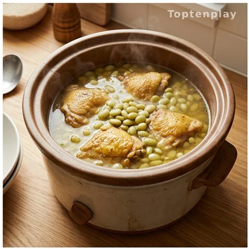 Slow cooker filled with budget chicken and lima beans recipe