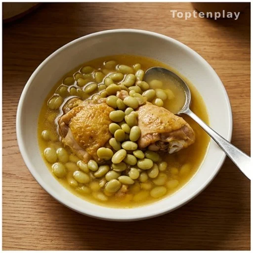 Bowl of gluten-free slow cooker chicken and lima beans budget dinner