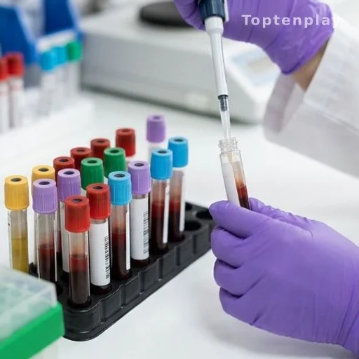 Blood sample tubes in a medical lab, clotting disorder testing